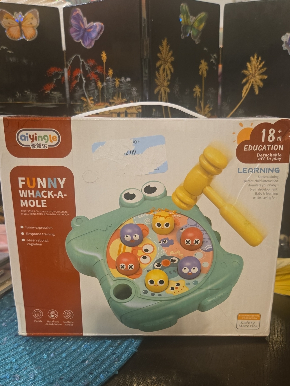 Funny Whack-A-Mole Educational Frog Toy - Green with Yellow Mallet
